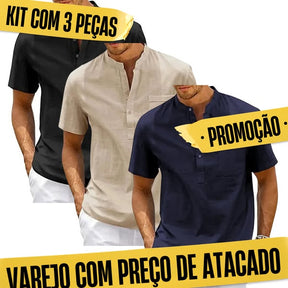 Kit com 3 Camisas em Linho Leve - Manga Curta - Pronta Entrega