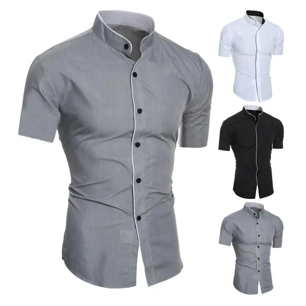 Kit com 3 Camisas Sociais - Gola Padre - Manga Curta